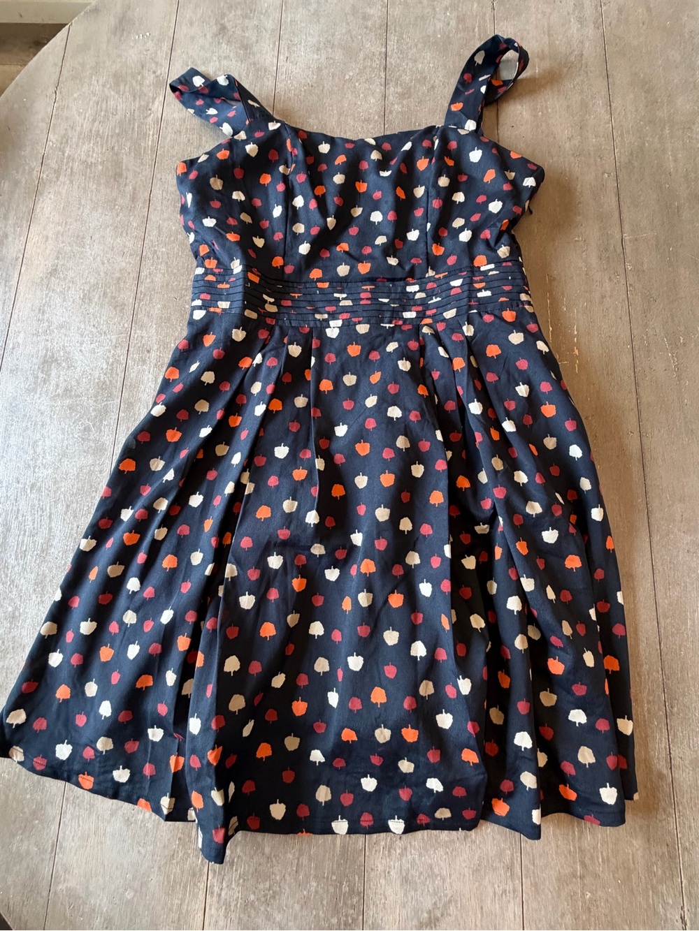 freebird Navy Sundress with Red, White and Orange Heart Dots